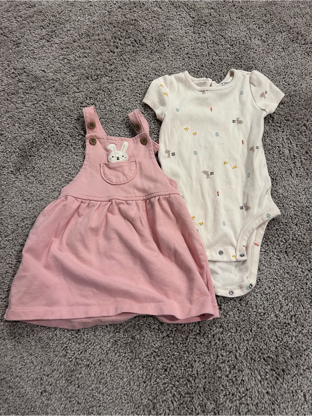 Carter's Pink Pinafore Bunny Dress with Cream Short Sleeve Onesie